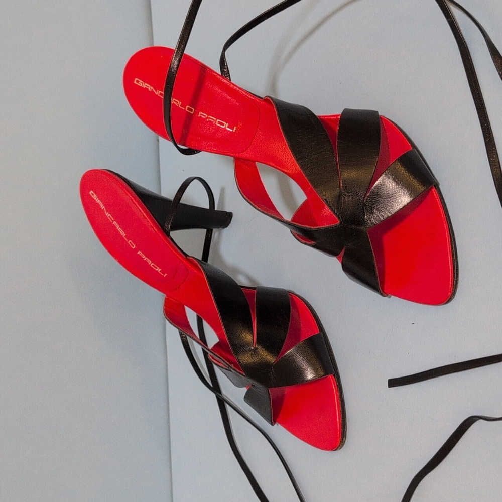 Giancarlo Paoli, Italy, genuine leather black/red heels, straps, size 40, 9.5/10